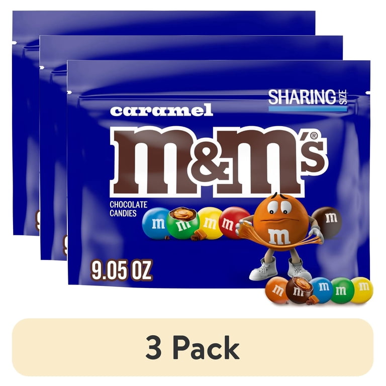 3 pack) M&M's Caramel Milk Chocolate Candy, Sharing Size - 9.05 oz