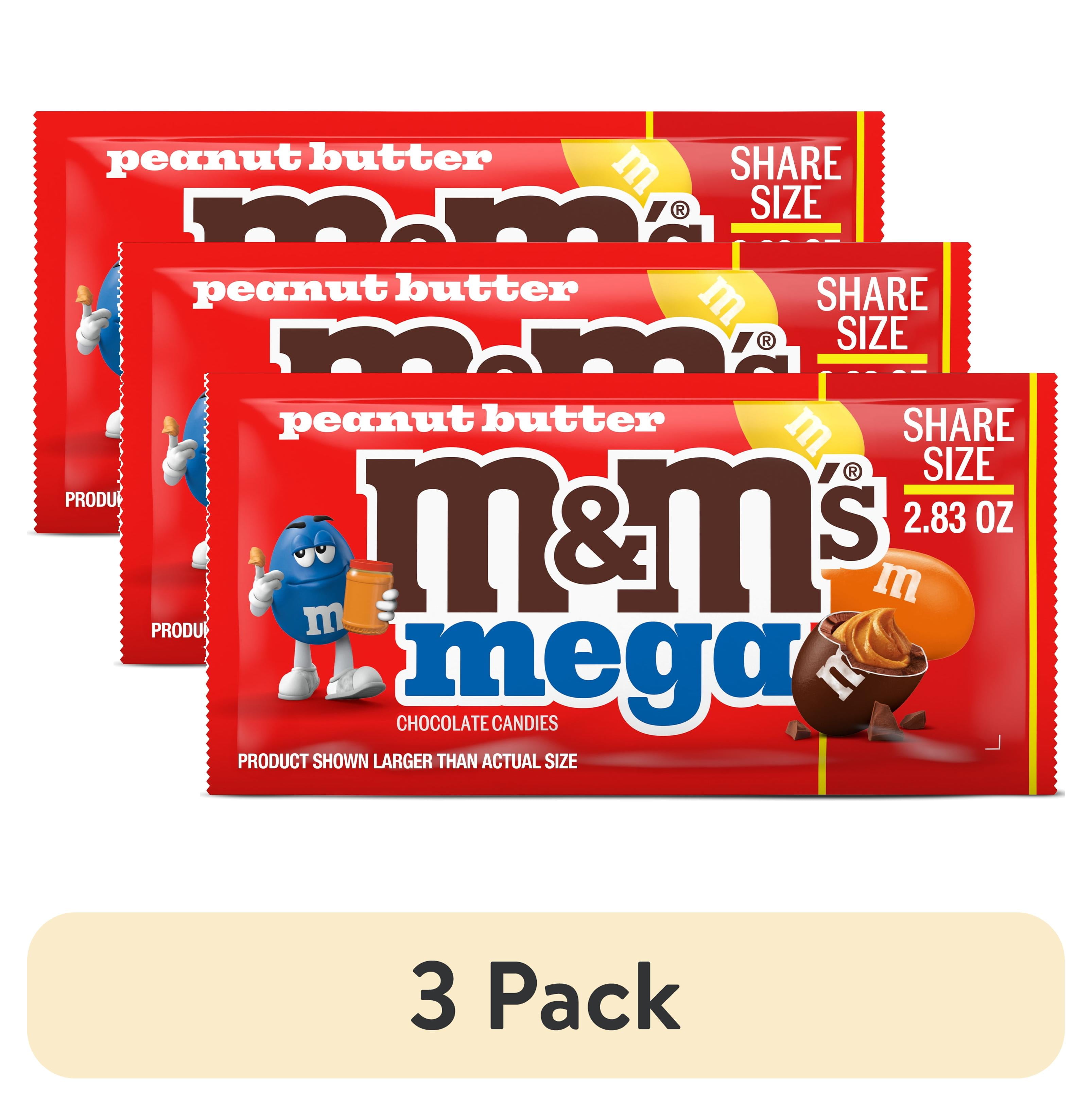 3 pack) M&M's Mega Peanut Butter Chocolate Candy, Share Size