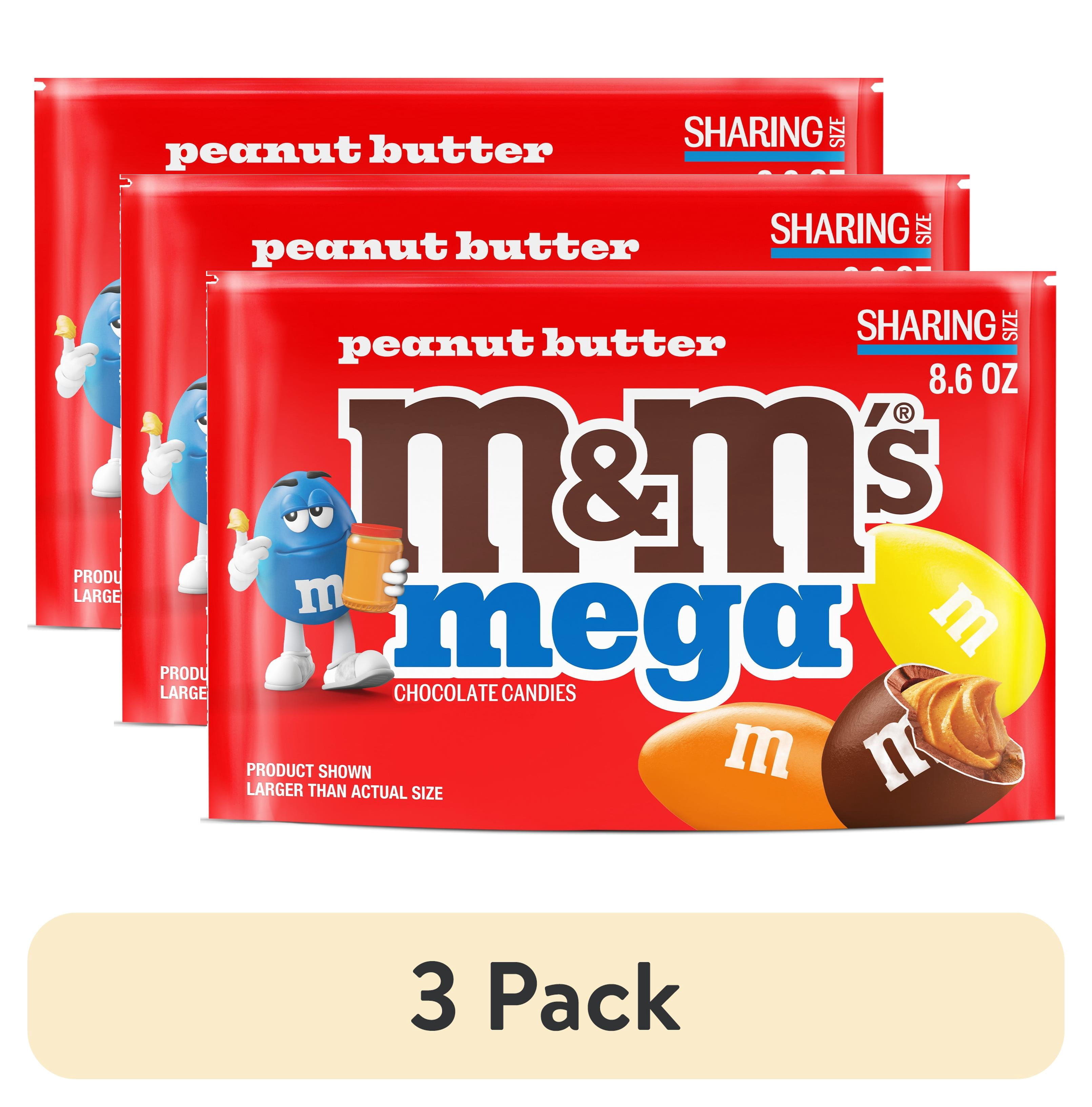 (3 pack) M&M's Mega Peanut Butter Chocolate Candy, Sharing Size- 8.6 oz Bag