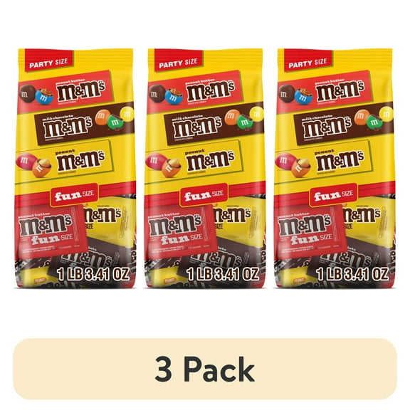 (3 pack) M&M's Milk Chocolate Candy Fun Size Variety Pack, Party Size - 19.41 oz Bulk Bag