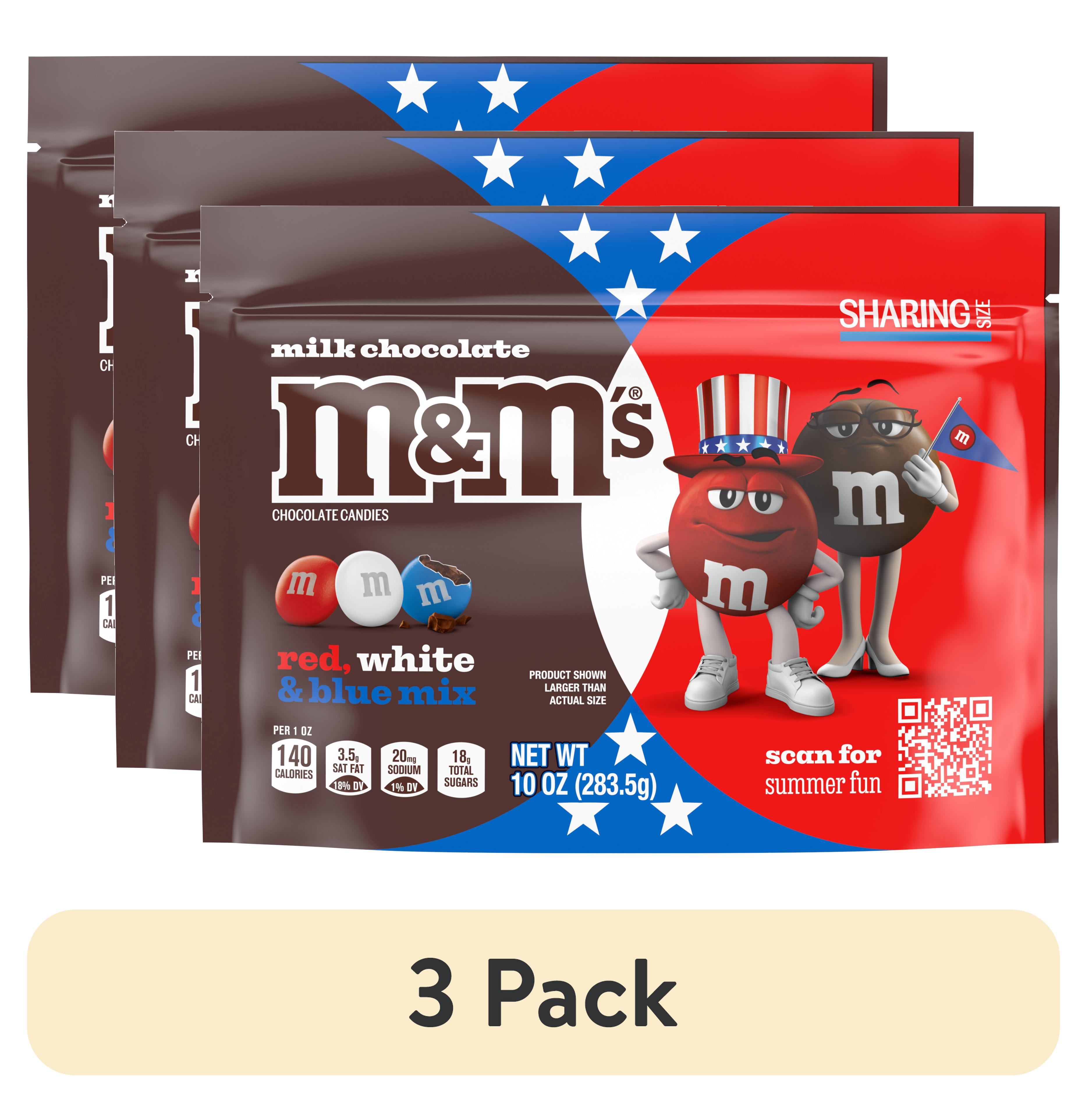 3 pack) M&M's Milk Chocolate Red, White & Blue Summer Candy - 10