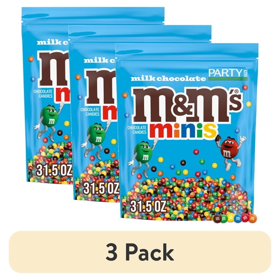 (3 pack) M&M's MINIS Chocolate Movie Night Candy, Party Size, 31.5 oz Bulk Bag
