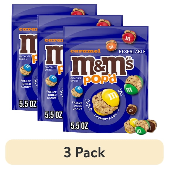 (3 pack) M&M's Pop'd Caramel Chocolate Crunchy Candy - 5.5 oz Resealable Bag