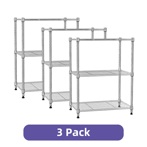 (3 Pack) M MZG Small Wire Rack Storage Shelving Unit Chrome, 3-Tier, 11.8" D x 17.7" W x 26.3" H