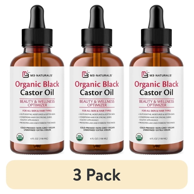 (3 pack) M3 Naturals Black Castor Oil for Hair Growth, Cold Pressed ...