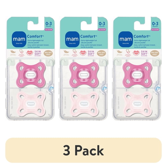 (3 pack) MAM Comfort Pacifier, 0-3 Months, Girl, 2 pack