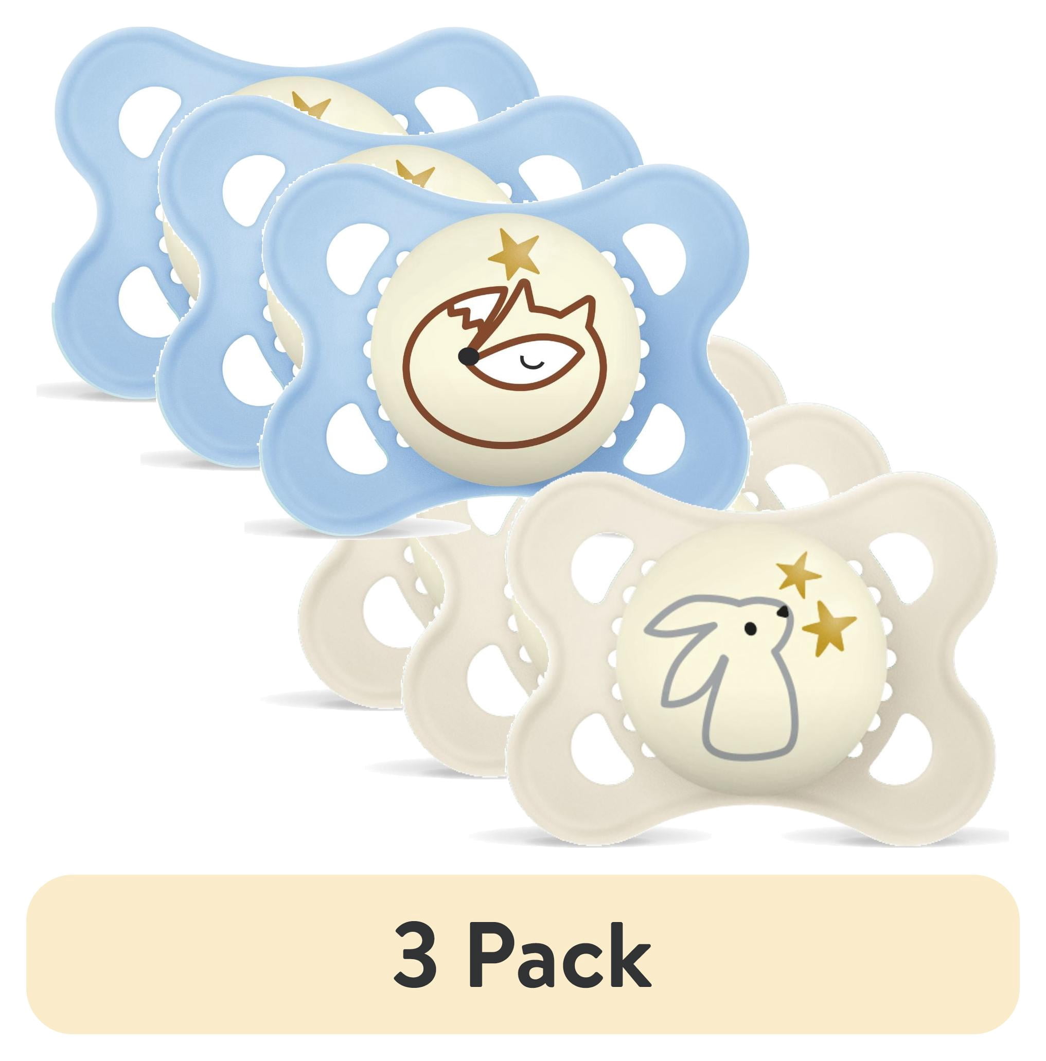 (3 pack) MAM Night Pacifier, 0-6 Months, Unisex, 2 Pack with Self-Sterilizing case