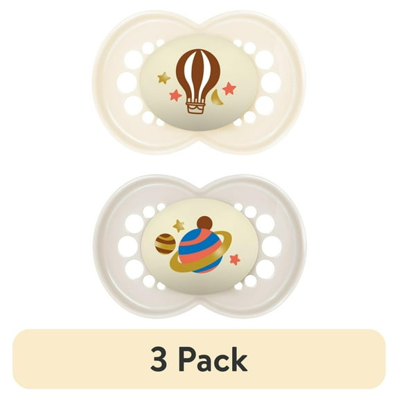 (3 pack) MAM Night Pacifier, 6-16 Months, Unisex, 2 pack with Self-sterilizing case