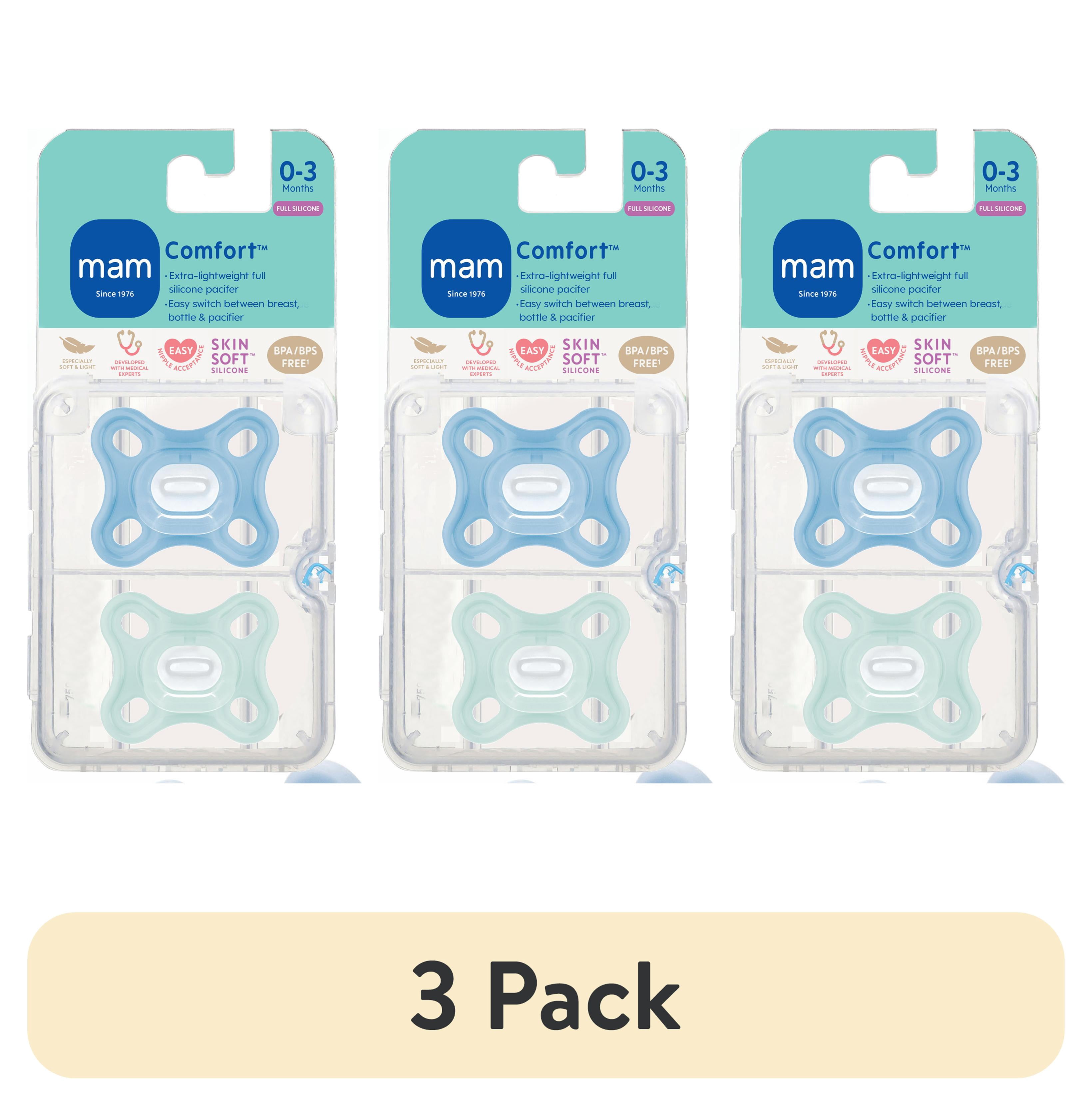 (3 pack) MAM Pacifiers, Baby Pacifier 0-4 Months, Best Pacifier for Breastfed Babies, 'Comfort' Design Collection, Boy, 2-Count, Blue
