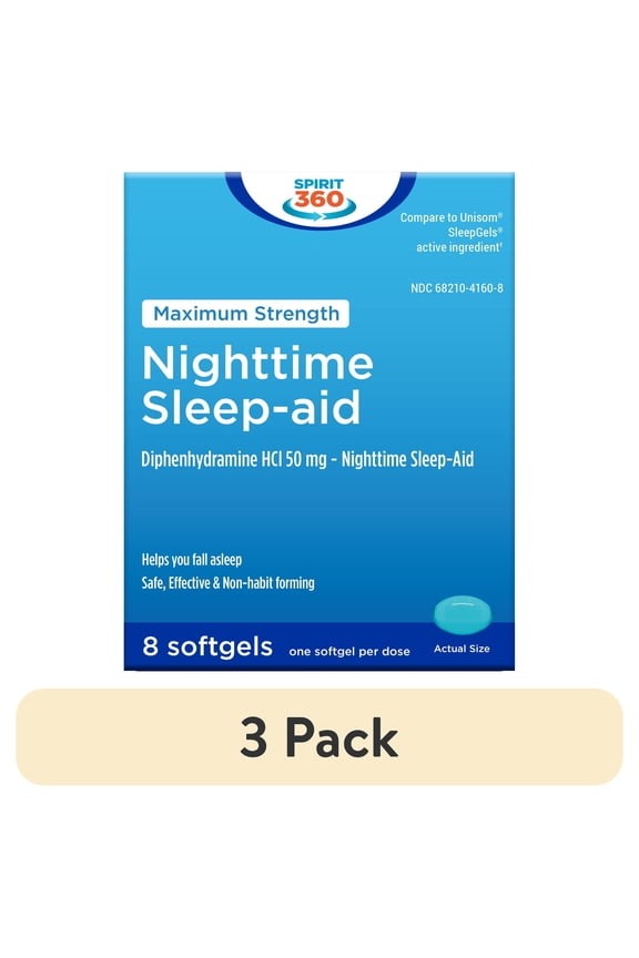 (3 pack) Spirit 360 Maximum Strength Night Time Sleep Aid, 50mg, 8 Count