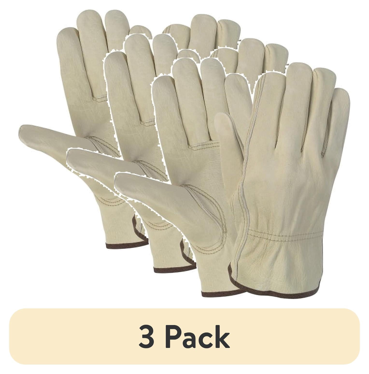 MCR Safety Durable Cowhide Leather Work Gloves, Cream, Large