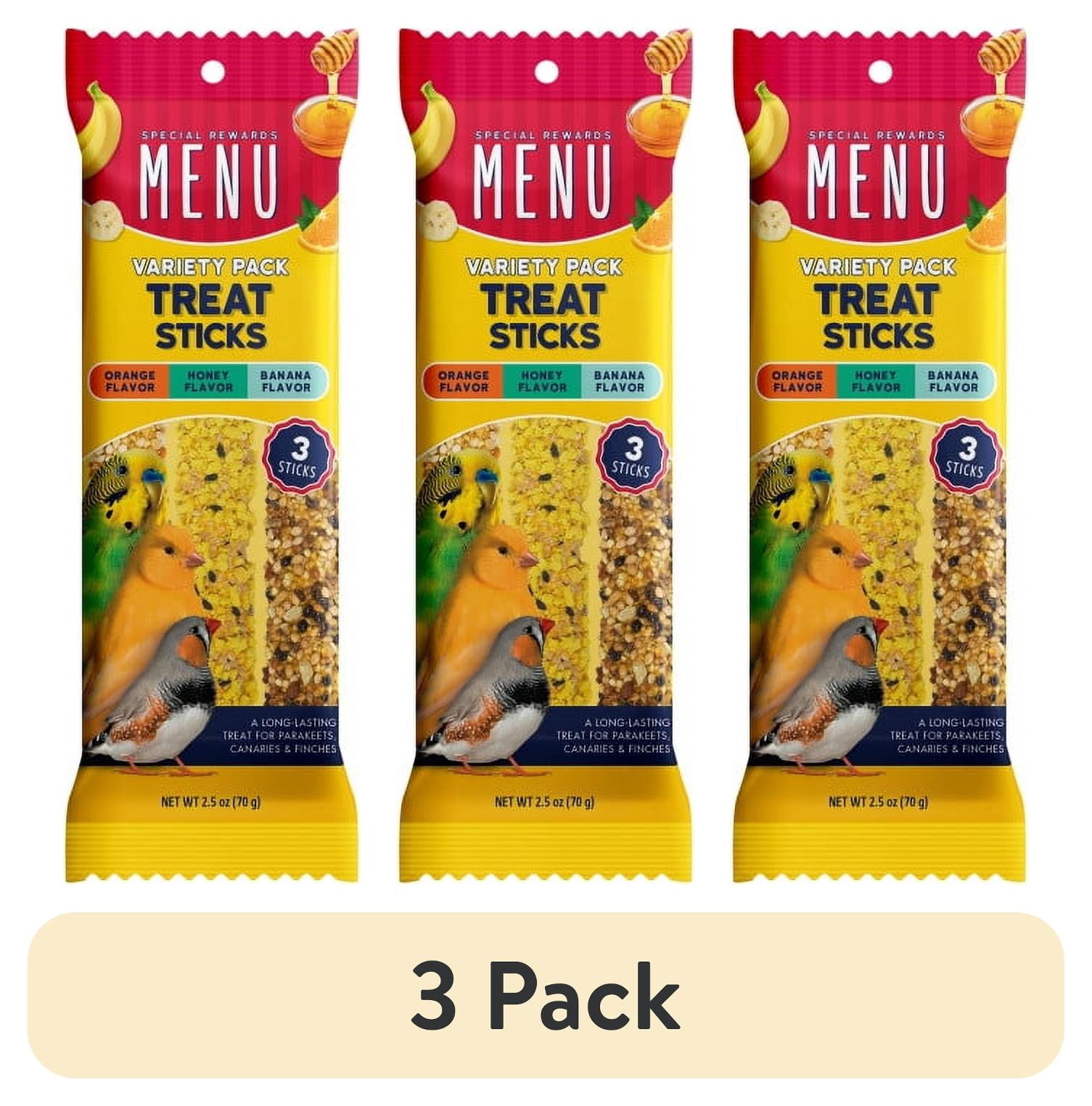 (3 pack) MENU Treat Sticks for Canary/Finch/Parakeet Vrty Pk 2.5 oz- 3 Sticks