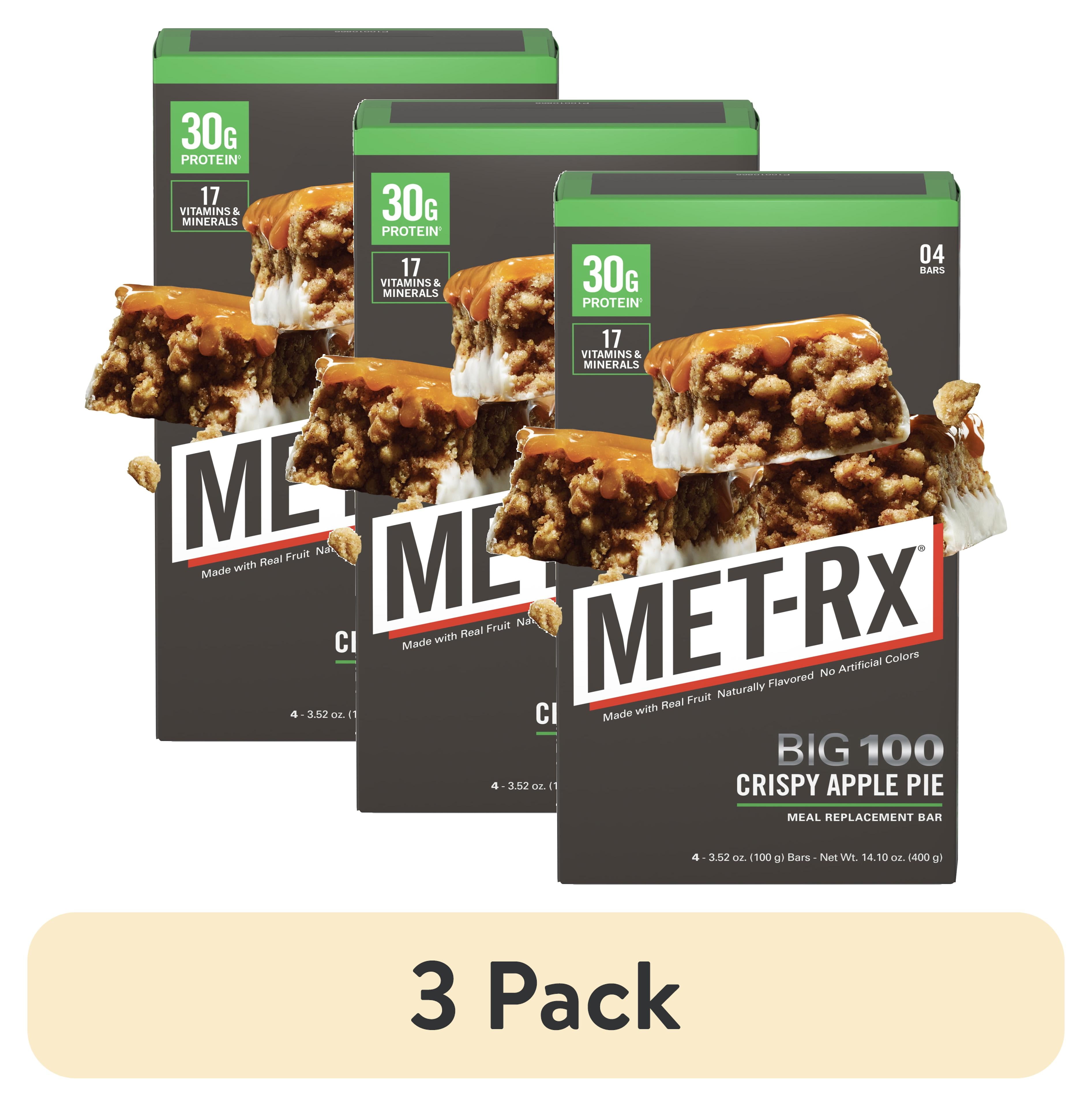 (3 pack) MET-Rx Big 100 Colossal Protein Bars, Crispy Apple Pie Meal Replacement Bars, 4 Ct