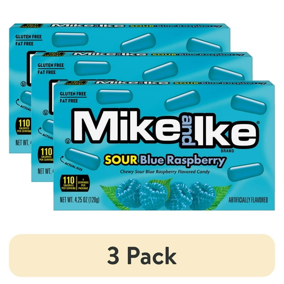 (3 pack) MIKE AND IKE Sour Blue Raspberry flavored Chewy Candy
