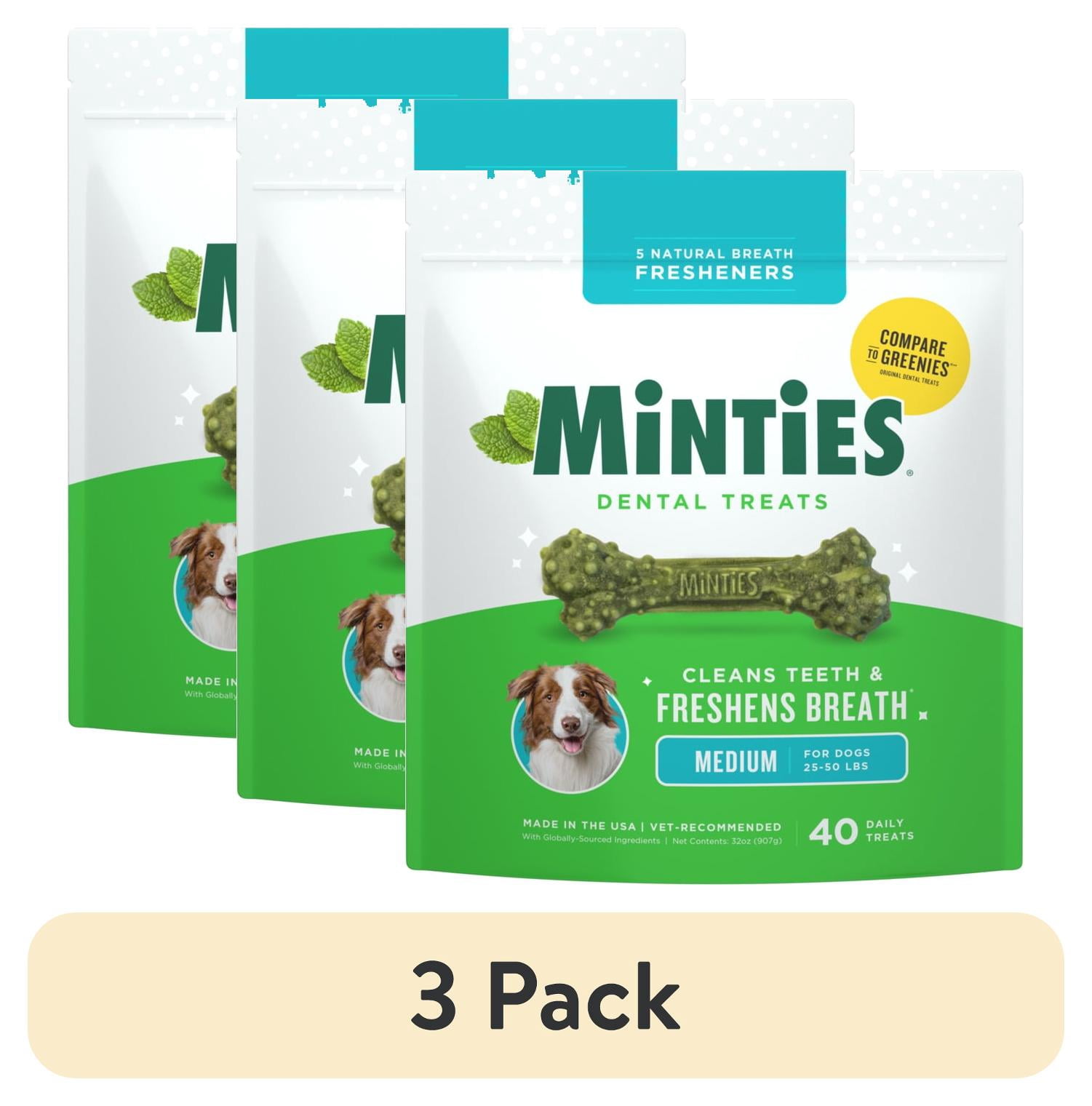 (3 pack) MINTIES Dog Dental Bone Treats, Dental Chews for Medium Dogs, 40 Count, Shelf-Stable