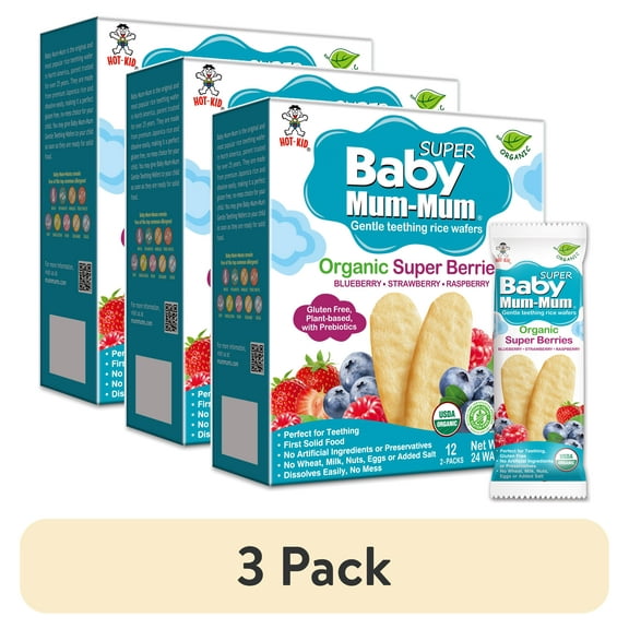 (3 pack) Baby Mum-Mum Organic Super Berries Gentle Teething Wafers Baby Snack, 1.76 Oz Box