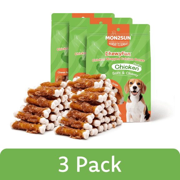 (3 pack) MON2SUN Chicken Wrapped Calcium Bones Small Dog Treats, 10.1 oz