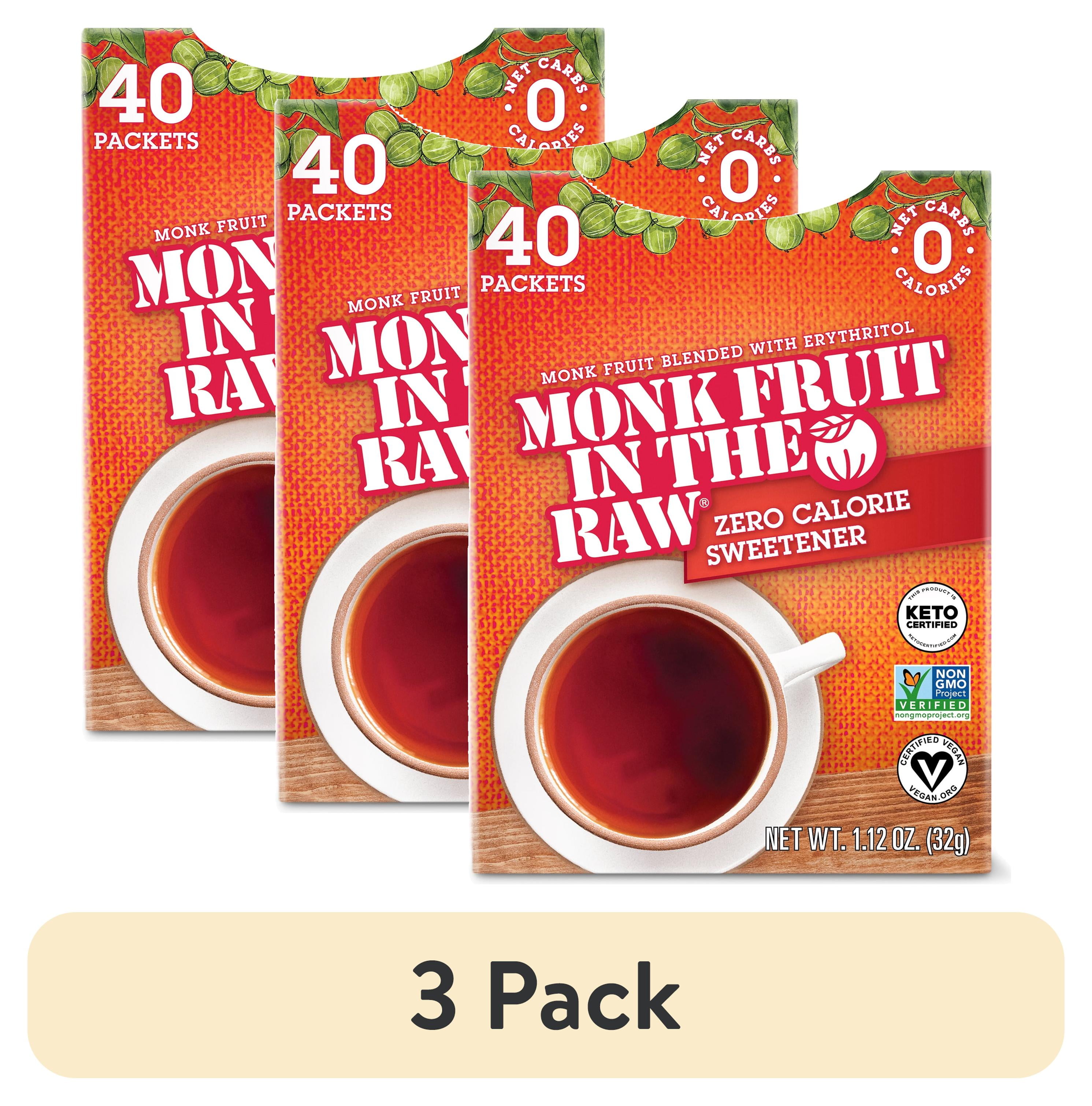 (3 pack) MONK FRUIT IN THE RAW, Natural Monk Fruit Sweetener w/ Erythritol, Sugar-Free, Keto, Gluten Free, Zero Calorie, Low Carb, Vegan Sugar Substitute, 40 Count Packets (Pack of 1)