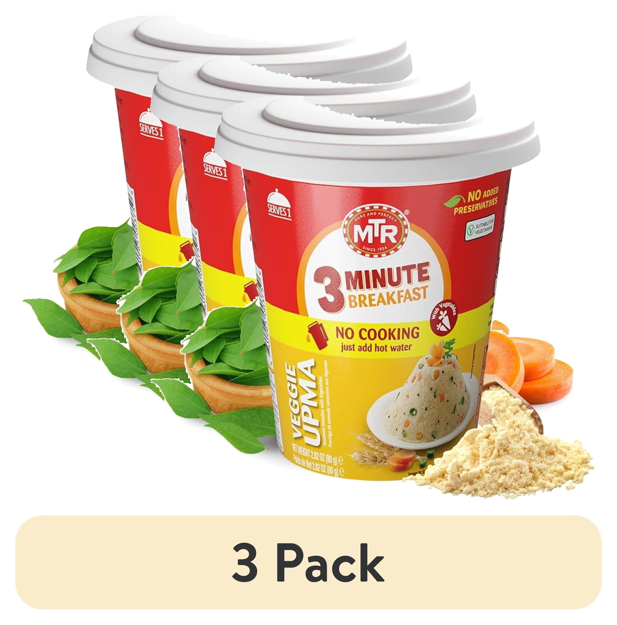 (3 pack) MTR 3 Minute Veggie Poha (80g, Pack of 1) – Instant Indian Breakfast, No Preservatives, Just Add Hot Water, Ready in 3 Minutes, 100% Vegetarian Meal