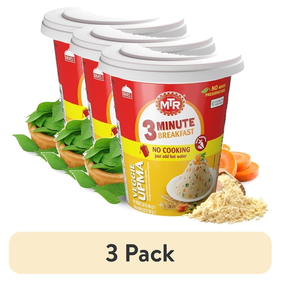 (3 pack) MTR 3 Minute Veggie Poha (80g, Pack of 1) – Instant Indian Breakfast, No Preservatives, Just Add Hot Water, Ready in 3 Minutes, 100% Vegetarian Meal