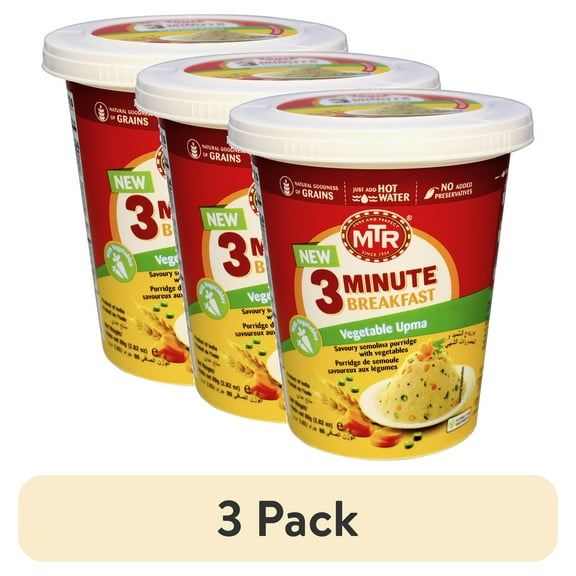 (3 pack) MTR 3 Minute Veggie Poha (80g, Pack of 1) – Instant Indian Breakfast, No Preservatives, Just Add Hot Water, Ready in 3 Minutes, 100% Vegetarian Meal