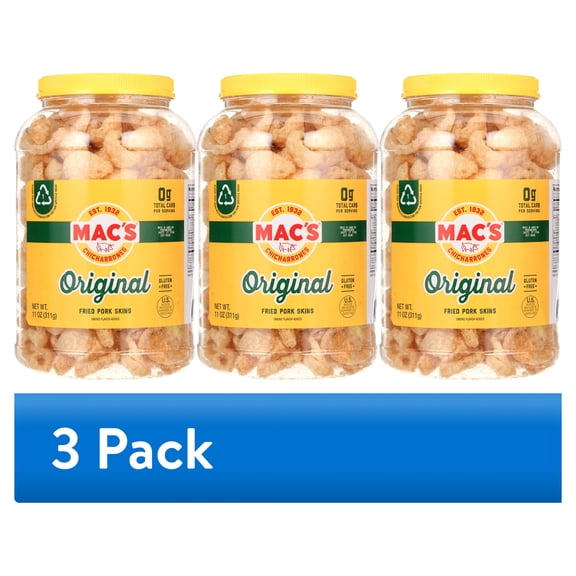 (3 pack) Mac's Original Fried Pork Skins 11oz Barrel