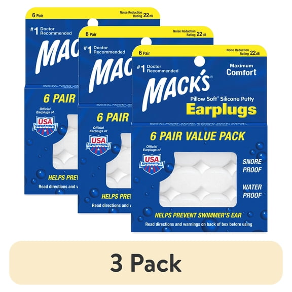 (3 pack) Mack's Pillow Soft Silicone Earplugs - 6 Pair