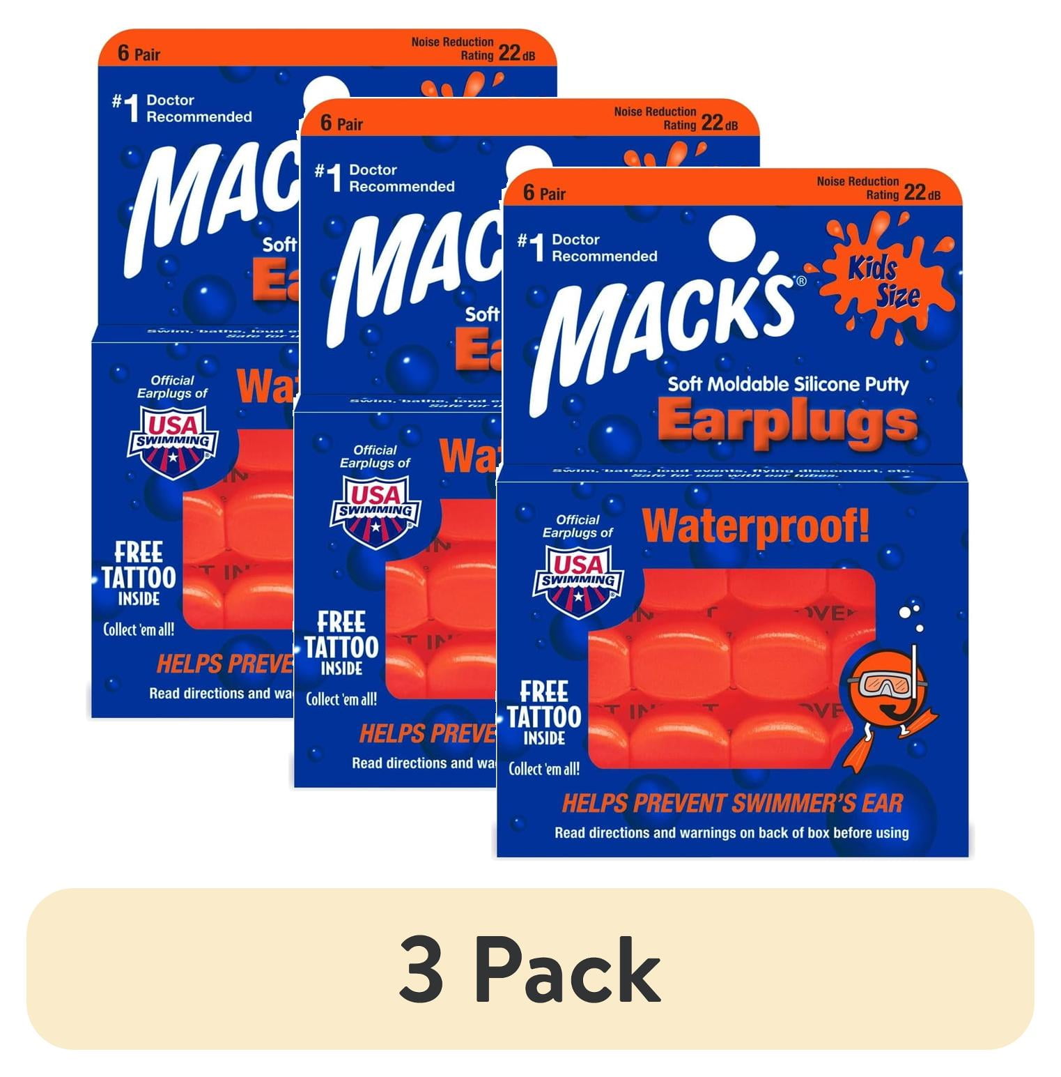 (3 pack) Mack's Soft Moldable Silicone Putty Ear Plugs - Kids Size, 6 ...