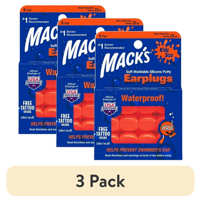 (3 pack) Mack's Soft Moldable Silicone Putty Ear Plugs - Kids Size, 6 ...