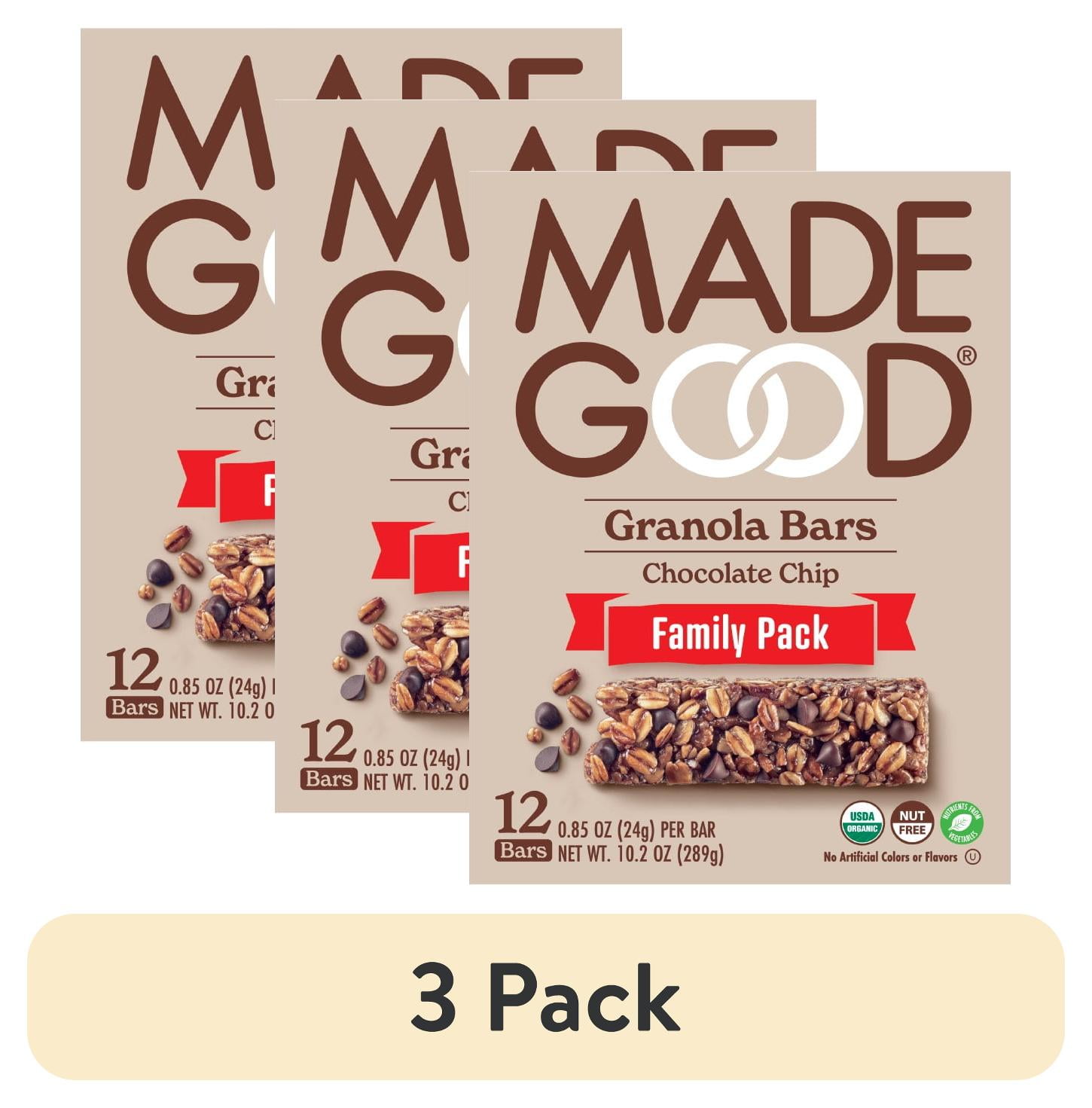(3 pack) MadeGood Chocolate Chip Granola Bars, 12 Healthy Snack Bars, 0.85 oz Each