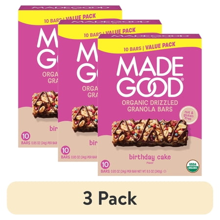 MadeGood Chocolate Drizzle Birthday Cake Granola Bars, 10 Healthy Snack Bars, 0.78 oz