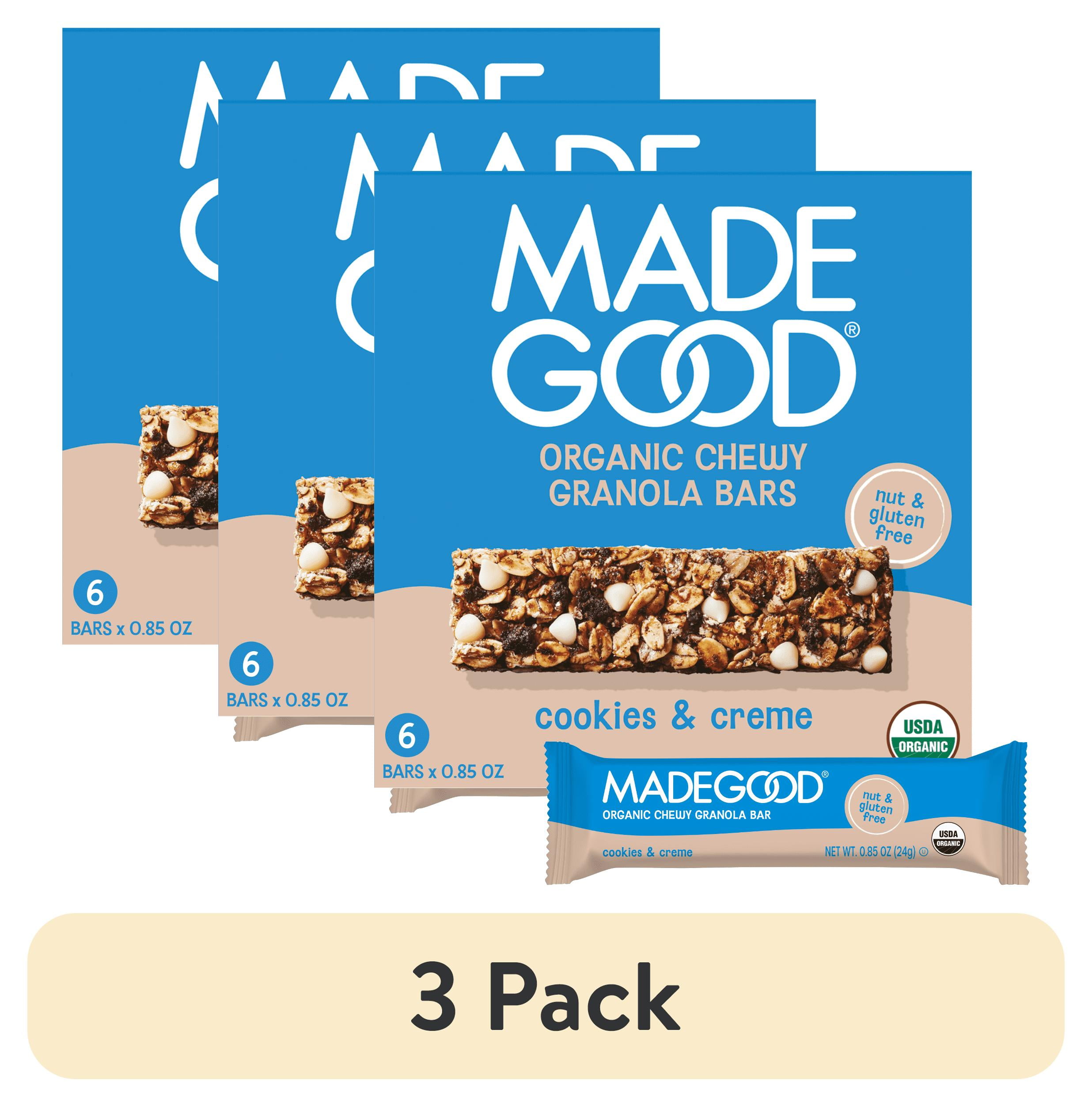 (3 pack) MadeGood Cookies & Crème Granola Bars, 6 Healthy Snack Bars, 0.85 oz Each