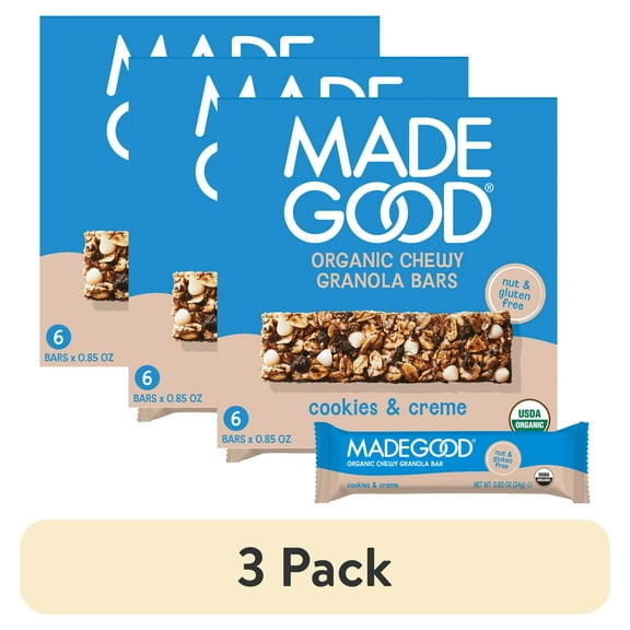 (3 pack) MadeGood Cookies & Crme Granola Bars, 6 Healthy Snack Bars, 0.85 oz Each