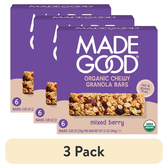 MadeGood Mixed Berry Granola Bars, 6 Healthy Snack Bars, 0.85 oz Each