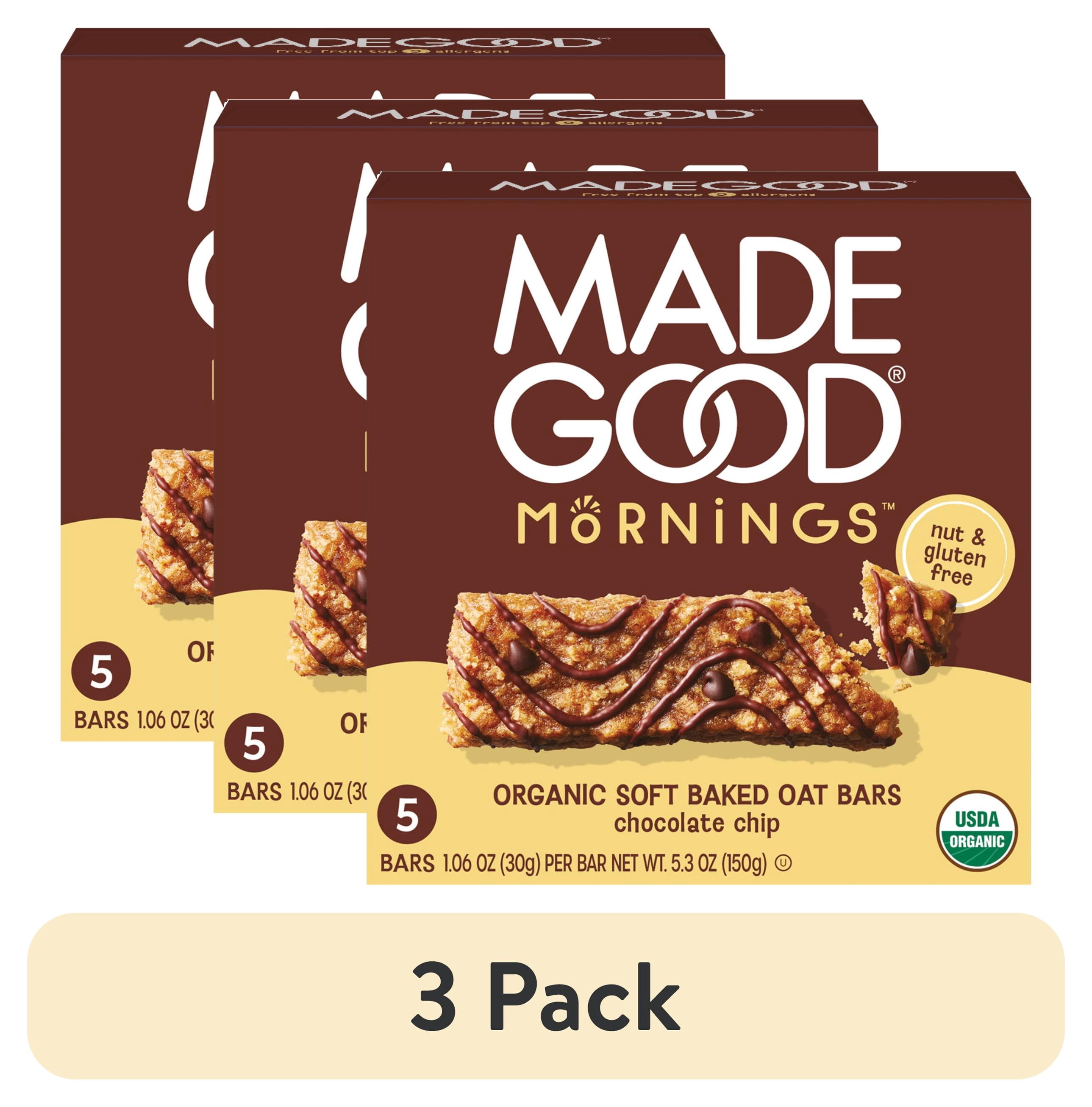 (3 pack) MadeGood Chocolate Chip Morning Bars, 5 Healthy Breakfast Bars, 1.06 Oz Each