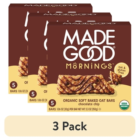 MadeGood Chocolate Chip Morning Bars, 5 Healthy Breakfast Bars, 1.06 Oz Each