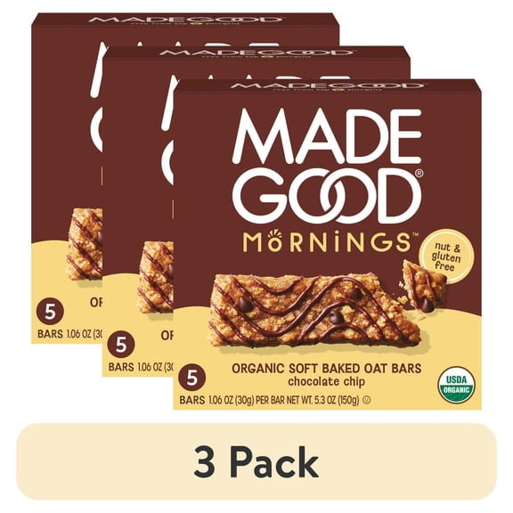 MadeGood Chocolate Chip Morning Bars, 5 Healthy Breakfast Bars, 1.06 Oz Each