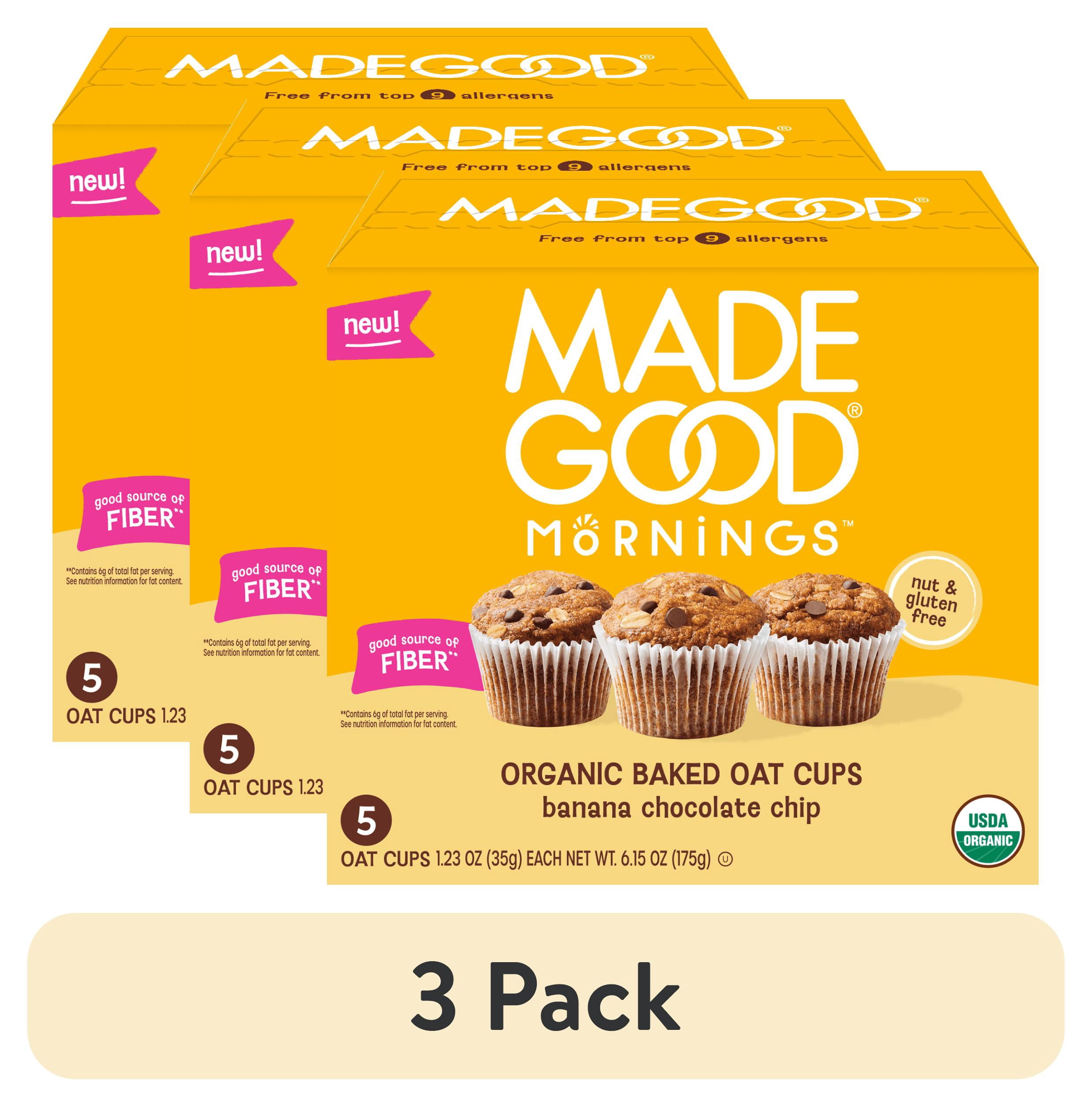 (3 pack) MadeGood Mornings Organic Chocolate Banana Baked Oat Cups, 5 Count, 1.23oz
