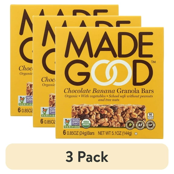 (3 pack) Madegood Granola, Chocolate Banana Granola Bars, Six Bars