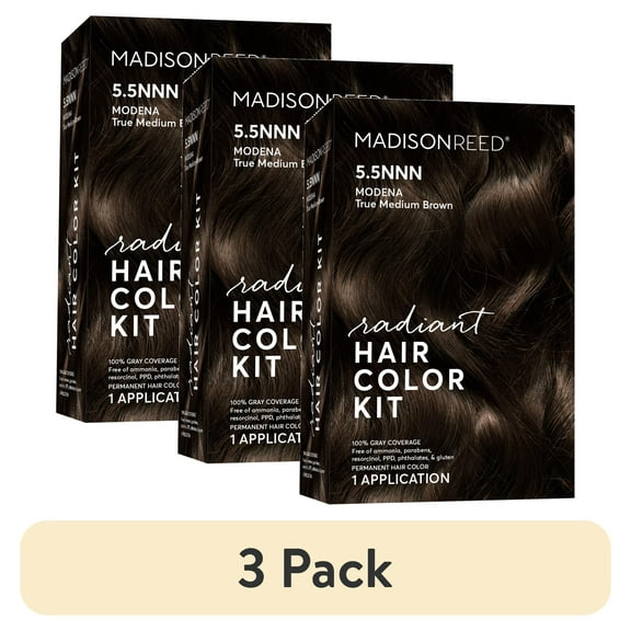 (3 pack) Madison Reed Radiant Permanent Hair Color Kit, Modena (5.5NNN), True Medium Brown, 8-Piece Kit