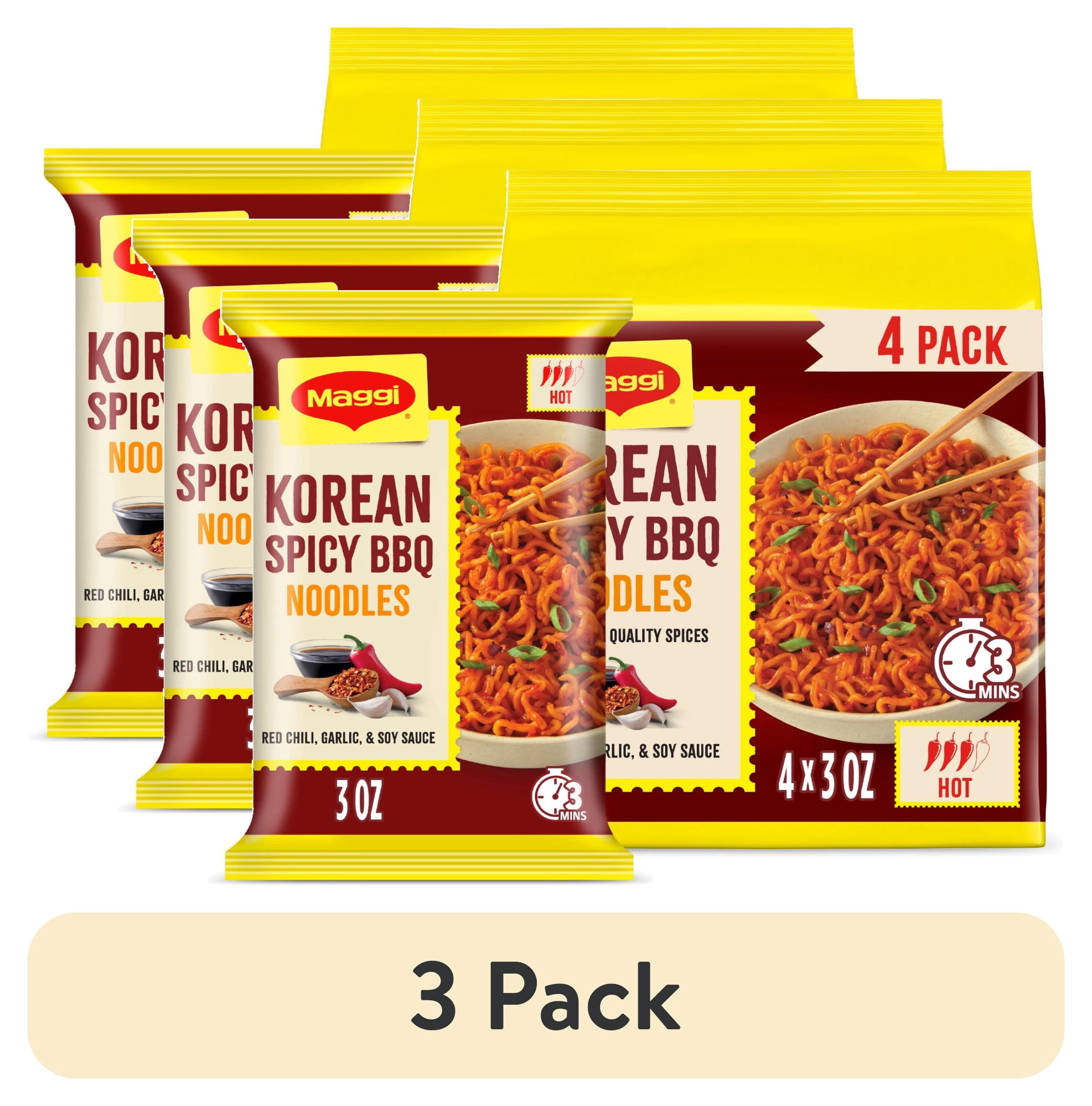 (3 pack) Maggi Korean Spicy BBQ Noodles, Korean Instant Noodles, 3 min, Spicy Ramen, 4PK 12.2 oz