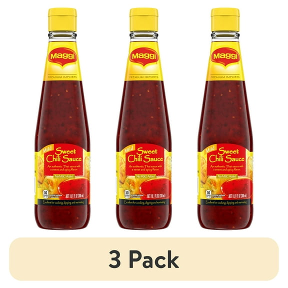 (3 pack) Maggi Mild Sweet Thai Asian Garlic Chili Hot Sauce, 11.43 fl oz Bottle