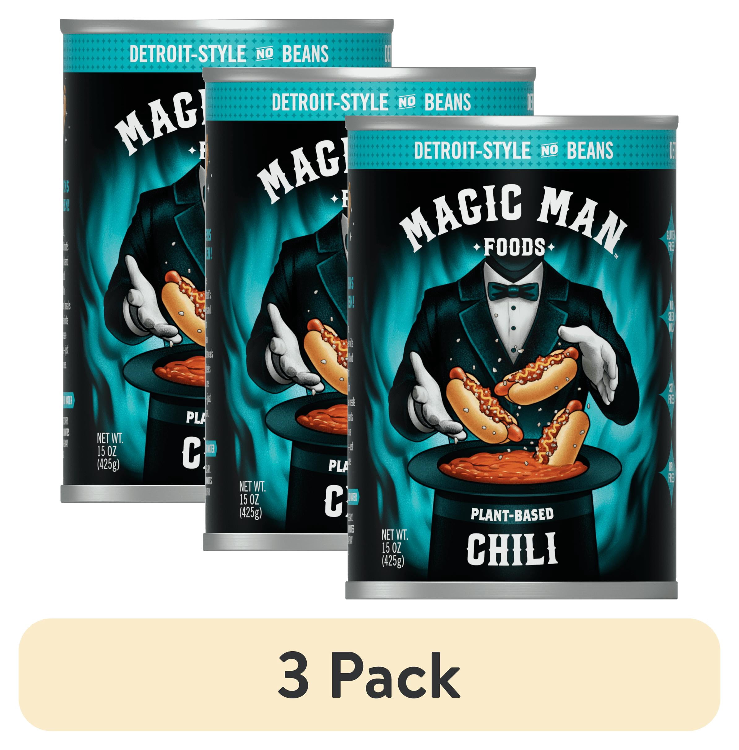 (3 pack) Magic Man Chili – Plant‑Based Detroit Style No Bean Chili, 15 oz Can, Vegan, Gluten free, Soy free, Seed Oil free