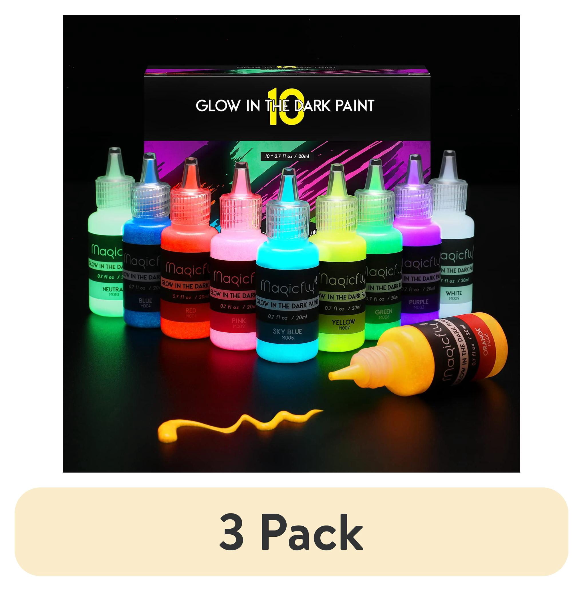 (3 pack) Magicfly Acrylic Glow in The Dark Paint, 10 Bright Colours 60 ml / 2 oz for Painting, Halloween , Christmas