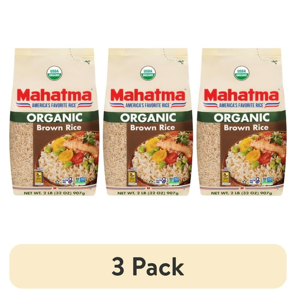 (3 pack) Mahatma Organic 100% Whole Grain Brown Rice 2 lb Bag