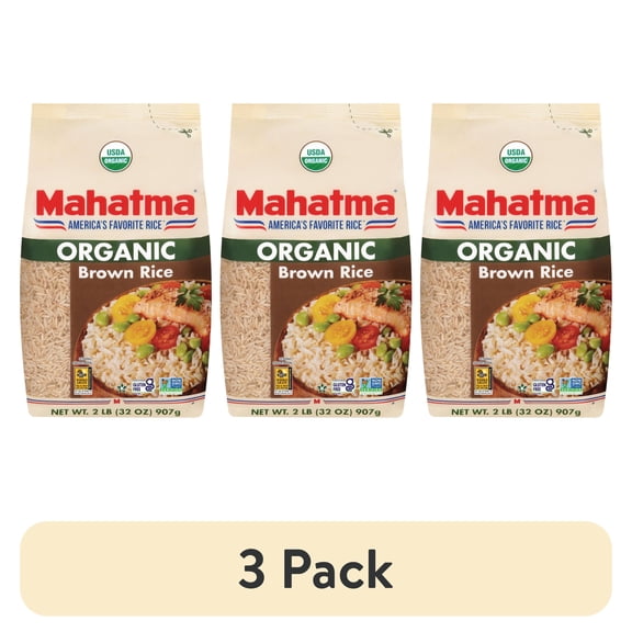 (3 pack) Mahatma Organic 100% Whole Grain Brown Rice, 2 lb Bag