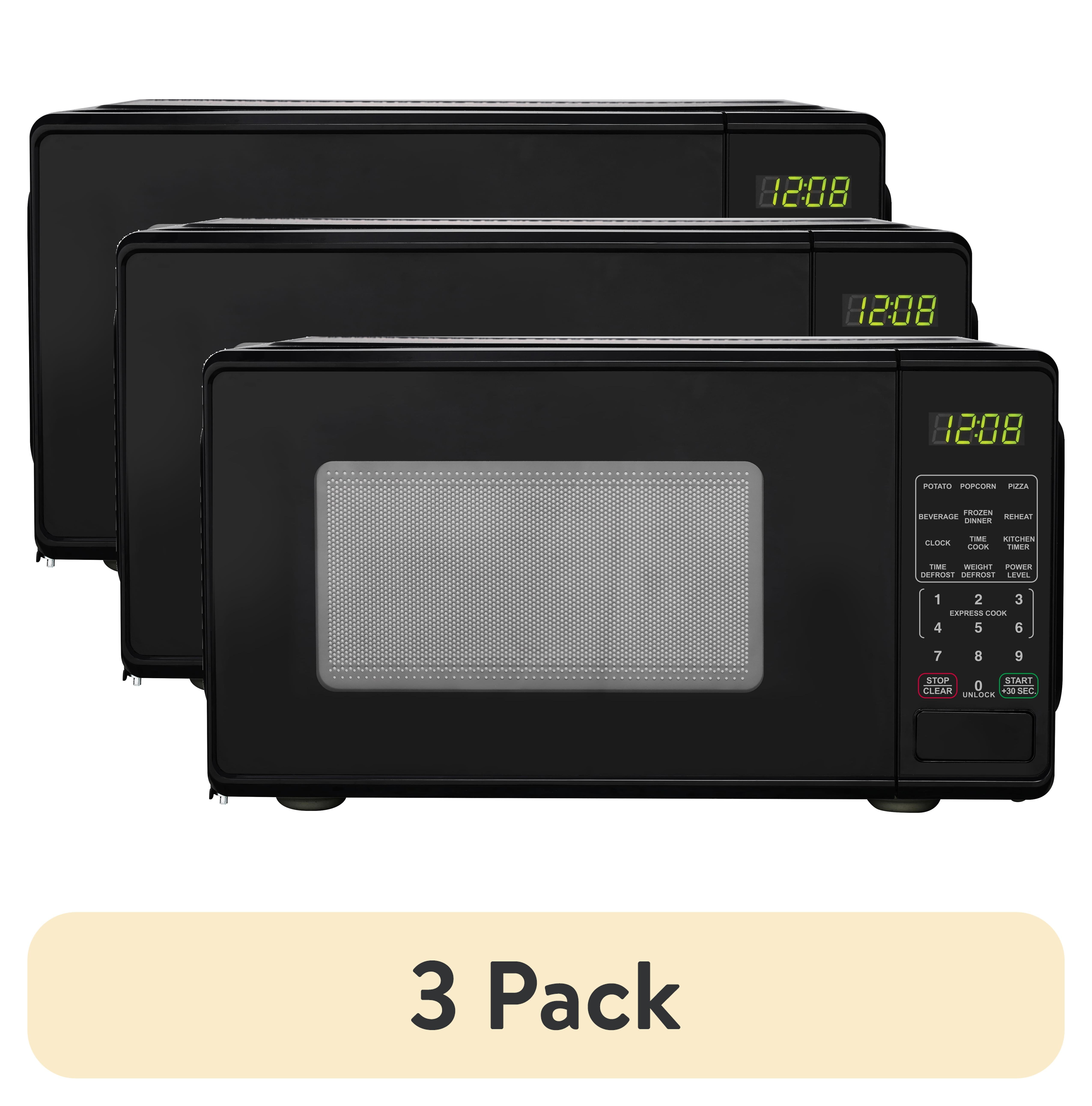 (3 pack) Mainstays 0.7 Cu ft Countertop Microwave Oven, 700 Watts, Black, New
