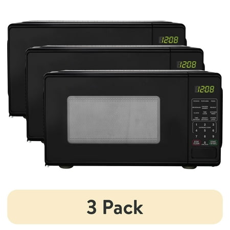 (3 pack) Mainstays 0.7 cu ft Countertop Microwave Oven, 700 W, Black, New