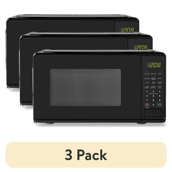 (3 pack) Mainstays 0.7 Cu ft Countertop Microwave Oven, 700 Watts, Black