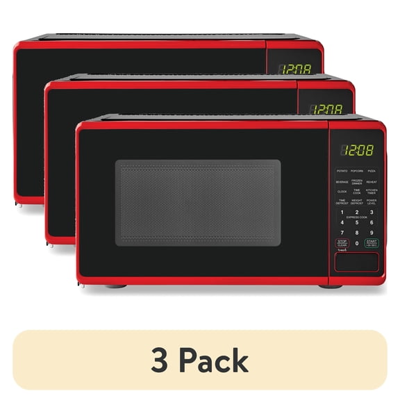 (3 pack) Mainstays 0.7 cu. ft. Countertop Microwave Oven, 700 Watts, Red